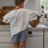 Linen Striped Shorts | Blue