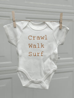 Crawl Walk Surf Organic Baby Bodysuit | Caramel