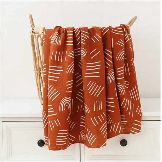 Bamboo Muslin Swaddle Blanket | Boho Orange