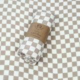 Bamboo Muslin Swaddle Blanket | Tan Checkerboard