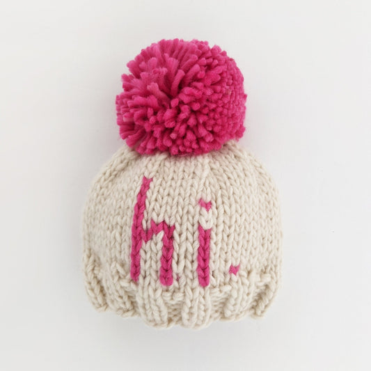 Beanie Hat "Hi" | Neon Pink